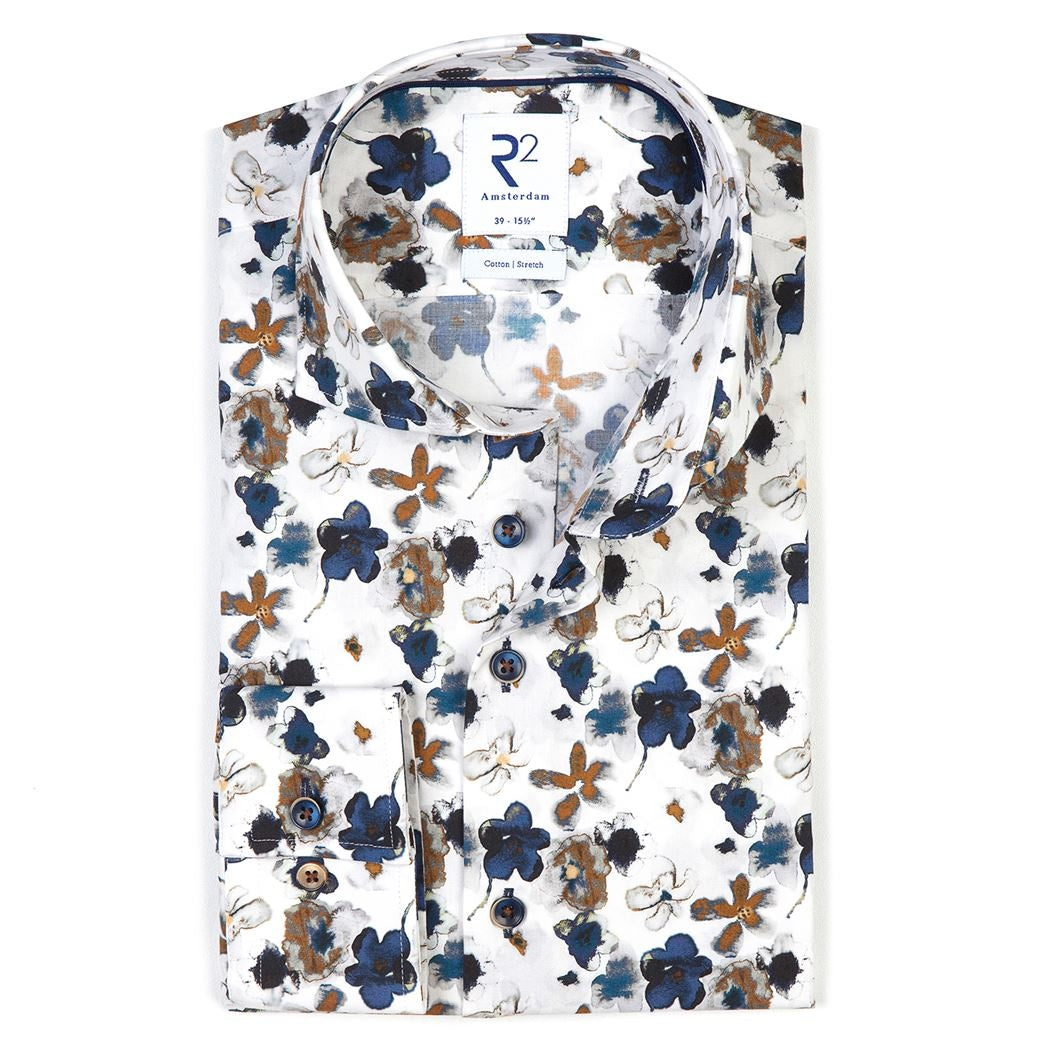 Taelor.Style, R2 Amsterdam White Multi Floral Print Button Up Shirt, White, Medium-42-TagM