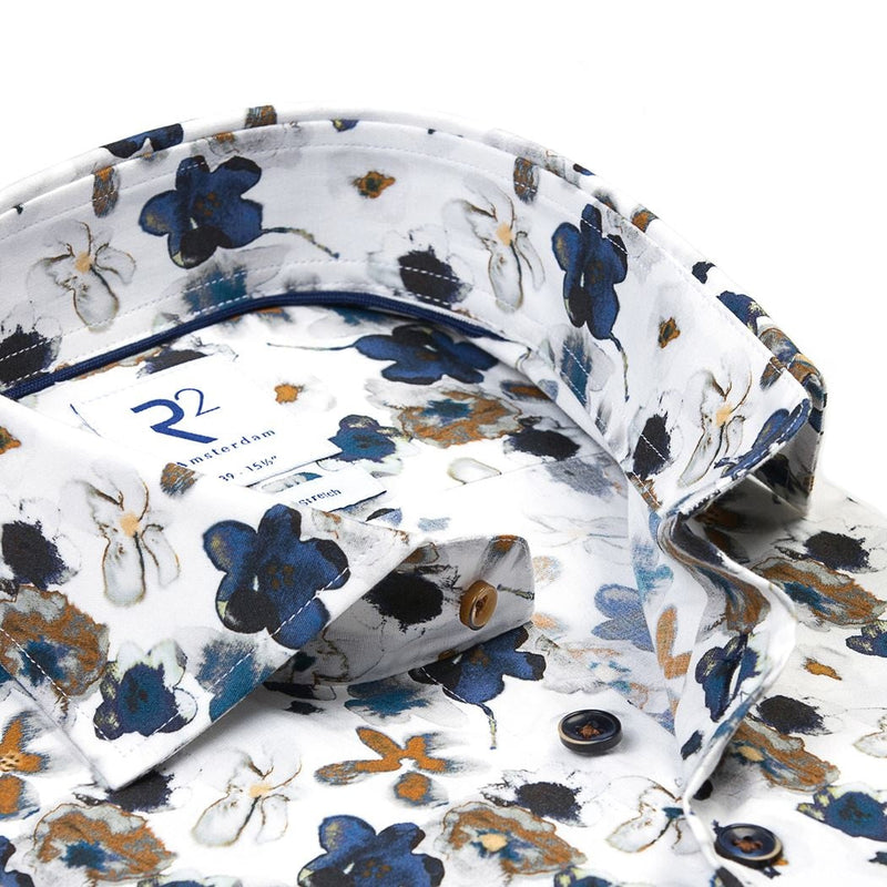 R2 Amsterdam White Multi Floral Print Button Up Shirt