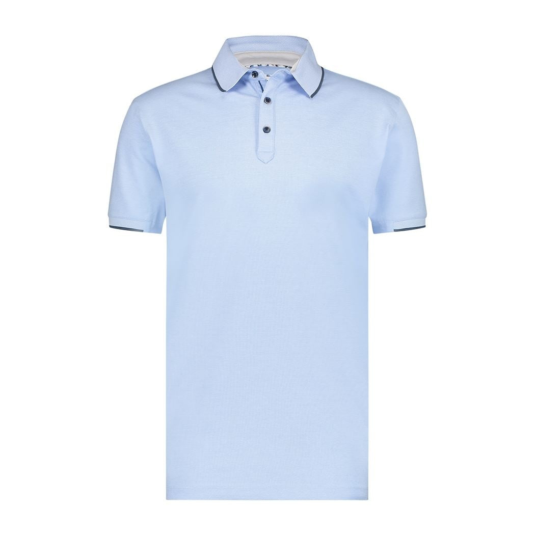 Brand Partner,R2 Amsterdam, R2 Amsterdam Light Blue Pique Tipped Collar Short Sleeve Polo, Blue, Small-37-TagM