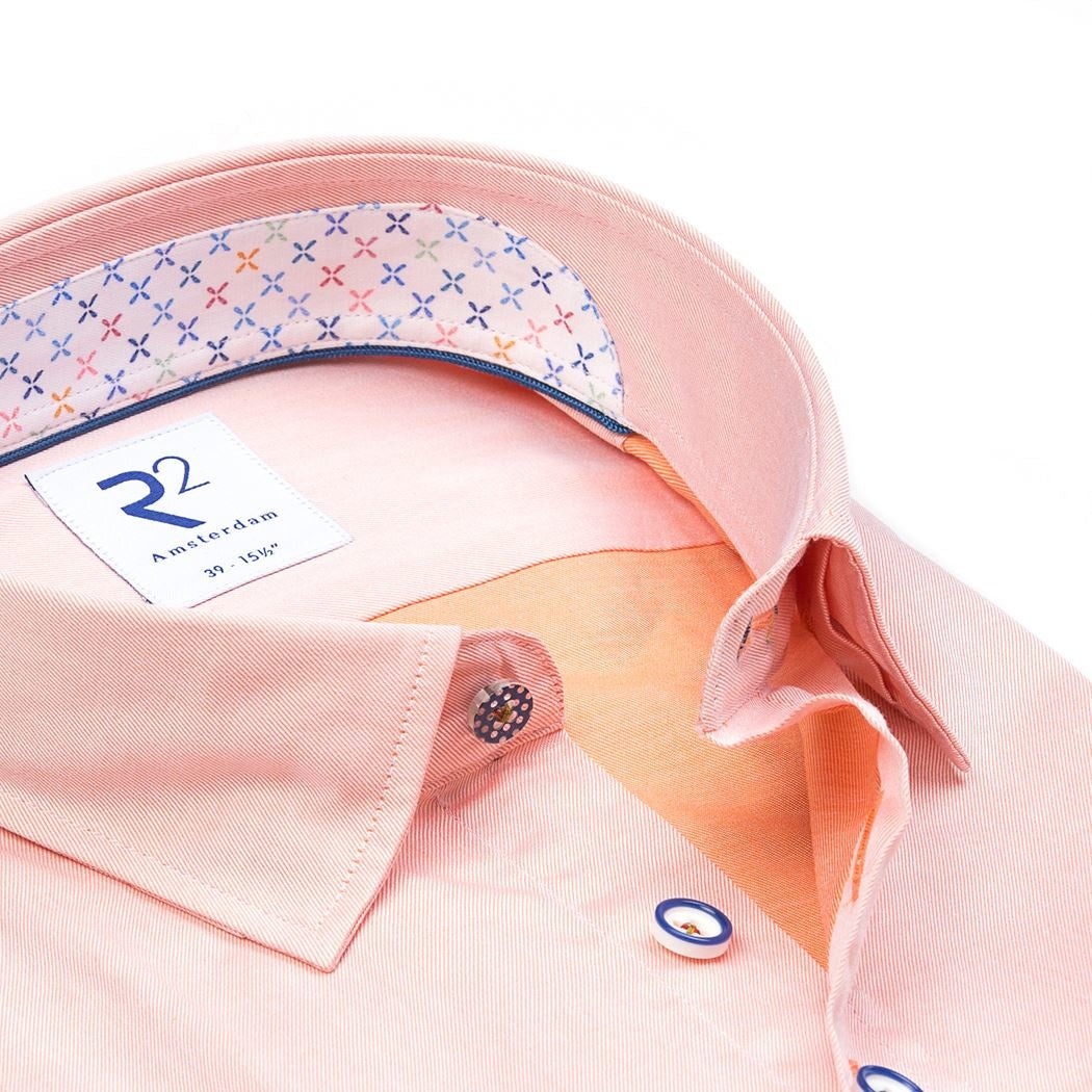 Brand Partner,R2 Amsterdam, R2 Amsterdam Light Orange 2 PLY Short Sleeve Button Down Shirt, Orange, Small-41-TagS