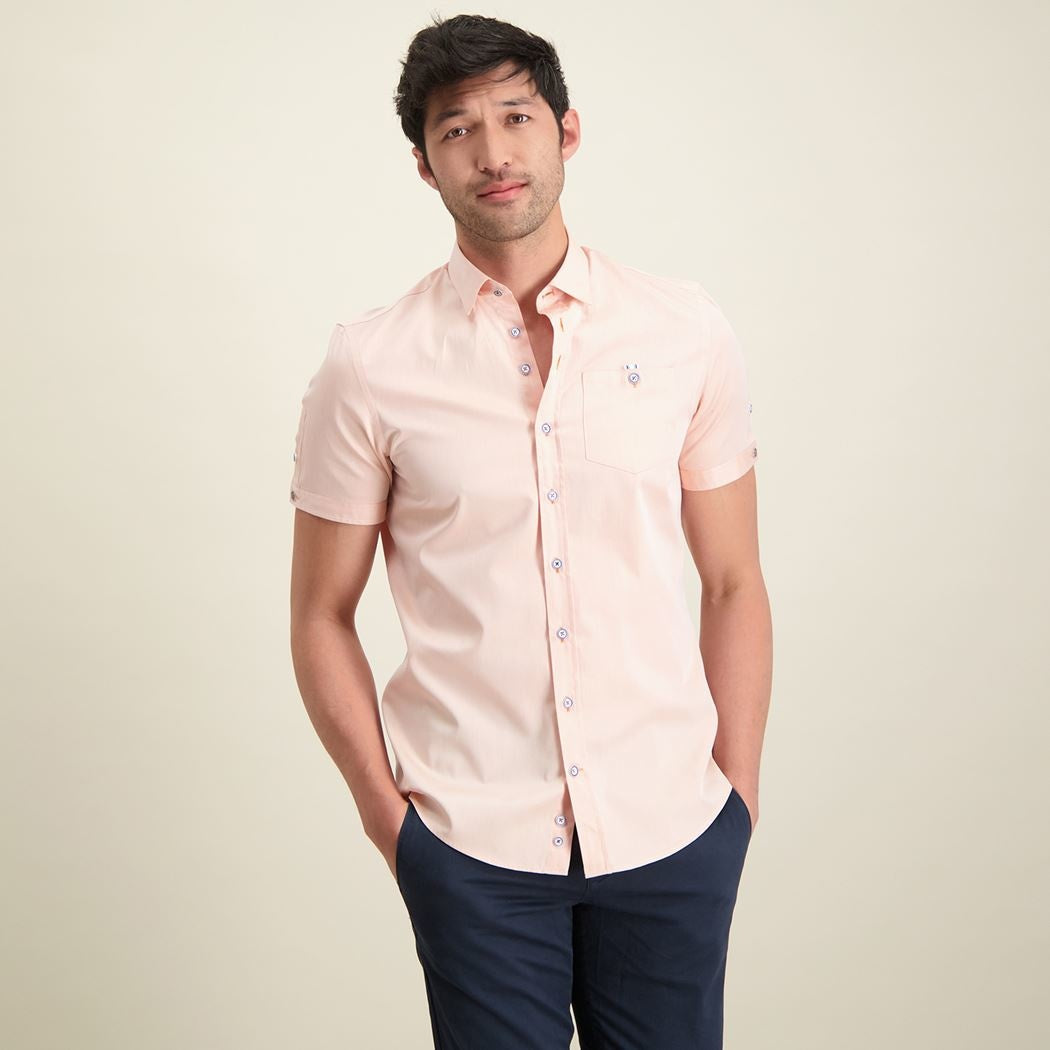 Brand Partner,R2 Amsterdam, R2 Amsterdam Light Orange 2 PLY Short Sleeve Button Down Shirt, Orange, Small-41-TagS