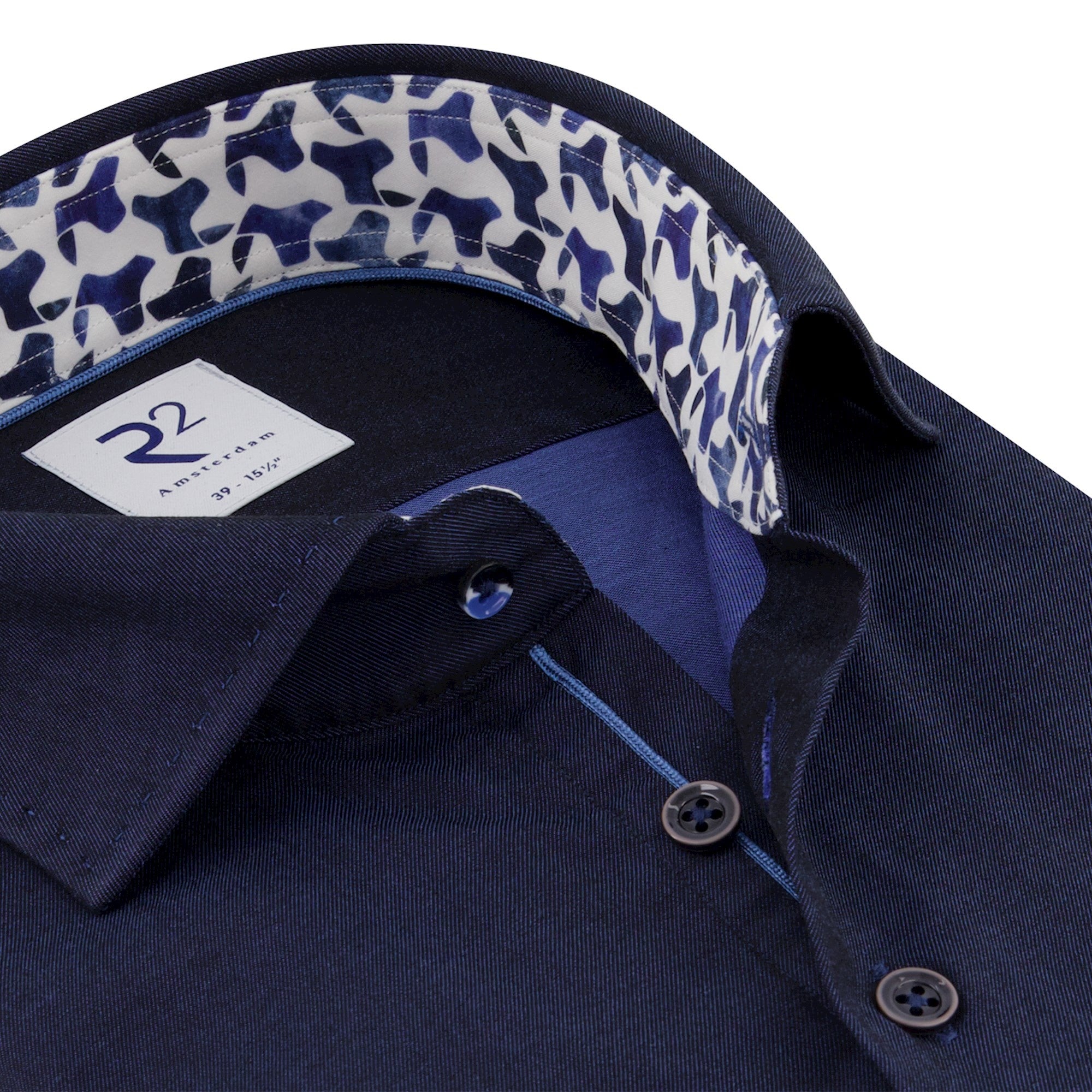 Brand Partner,R2 Amsterdam, R2 Amsterdam Navy 2 PLY Button Up Shirt, Blue, Medium-44-Tag39