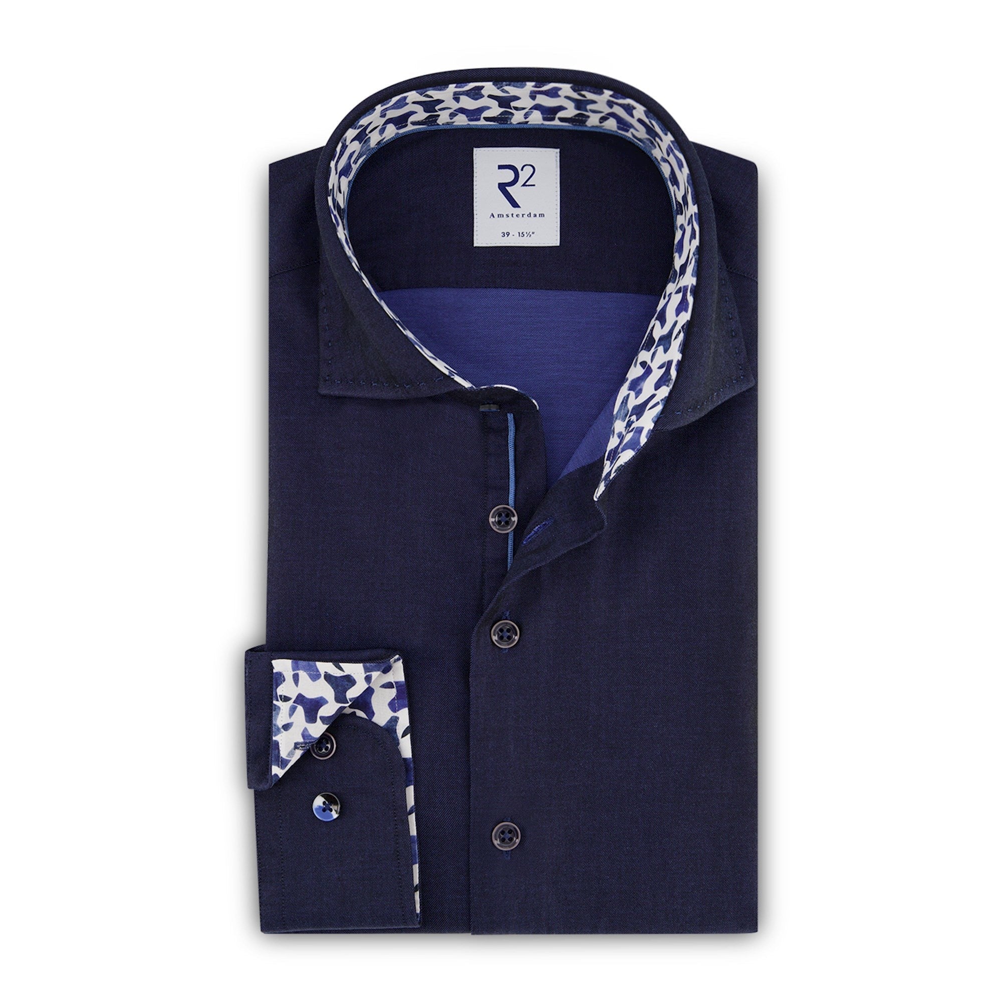 Brand Partner,R2 Amsterdam, R2 Amsterdam Navy 2 PLY Button Up Shirt, Blue, Medium-44-Tag39