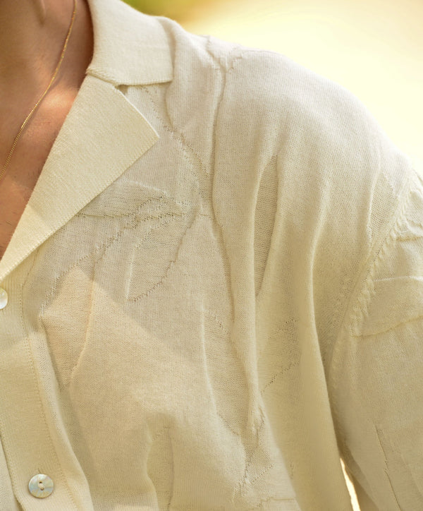 Sons + Fathers Cream Jacquard Short Sleeve Button Up Shirt