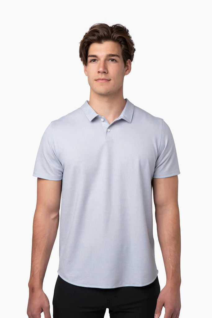 Taelor.Style, Western Rise Light Blue Merino Wool Short Sleeve Polo, Blue, Large-45-TagL