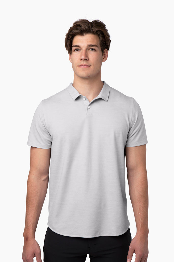 Brand Partner,Western Rise, Western Rise Light Grey Merino Wool Short Sleeve Polo, Grey, Small-40-TagS
