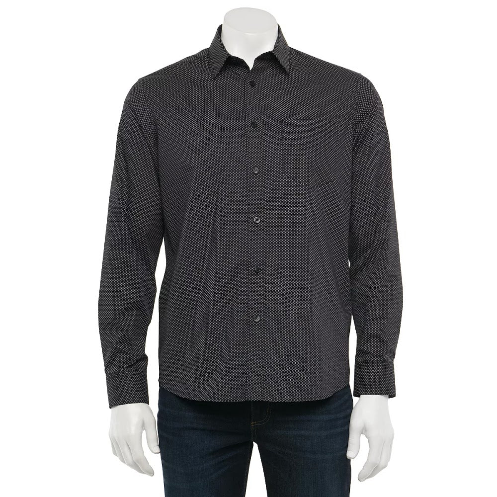 Kohl's, Apt. 9 Non- Iron Black Mini Dot Print Button up Shirt, Black, Medium-46-TagM