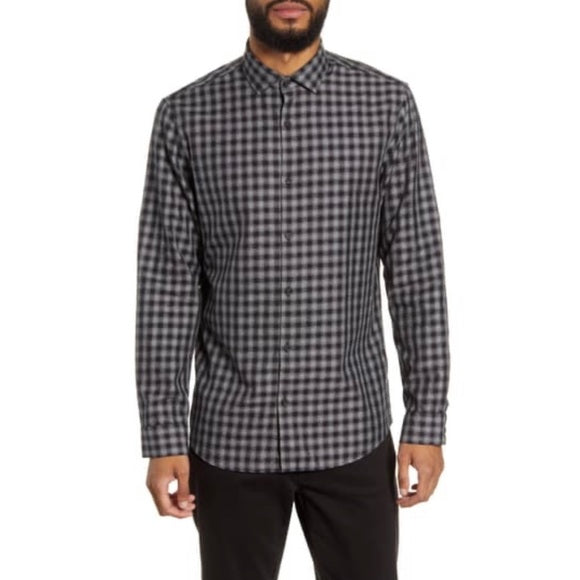 Calibrate Slim Fit Grey Plaid Flannel Button-up Shirt