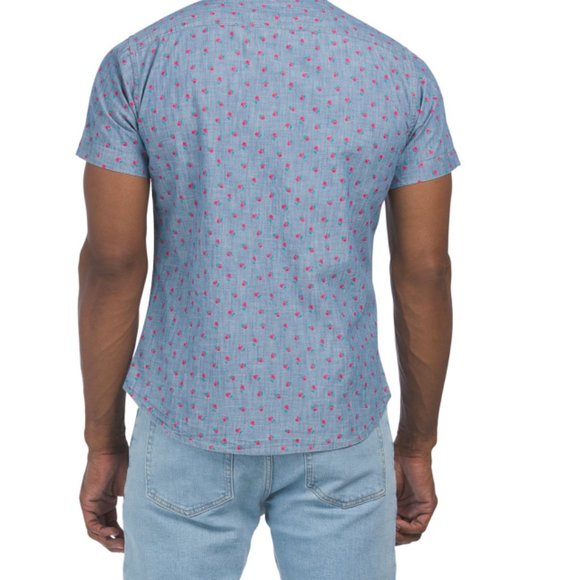 Wholesale,Bonobos, Bonobos Chambray Roses Stretch Short Sleeve Shirt, Blue, Large-45-TagL