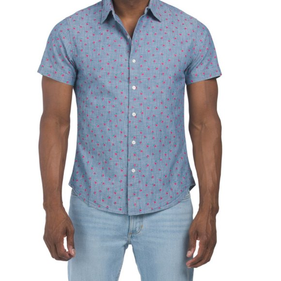 Wholesale,Bonobos, Bonobos Chambray Roses Stretch Short Sleeve Shirt, Blue, Large-45-TagL
