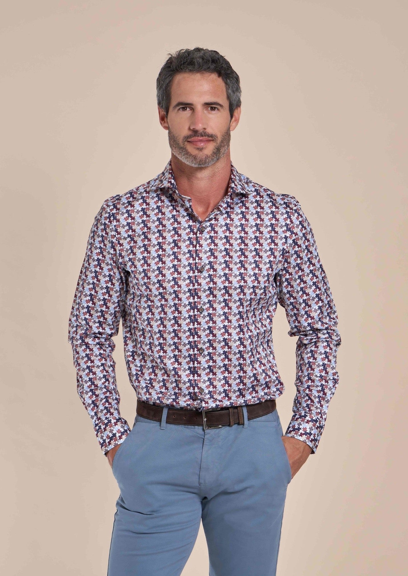 Brand Partner,R2 Amsterdam, R2 Amsterdam White Multi Graphic Leaves Print Slim Fit Button Up Shirt, White, Medium-43-TagM