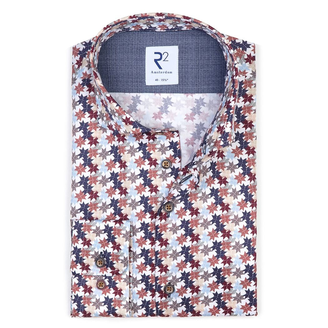 Brand Partner,R2 Amsterdam, R2 Amsterdam White Multi Graphic Leaves Print Slim Fit Button Up Shirt, White, Medium-43-TagM