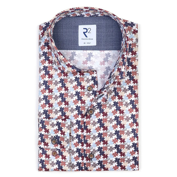 R2 Amsterdam White Multi Graphic Leaves Print Slim Fit Button Up Shirt