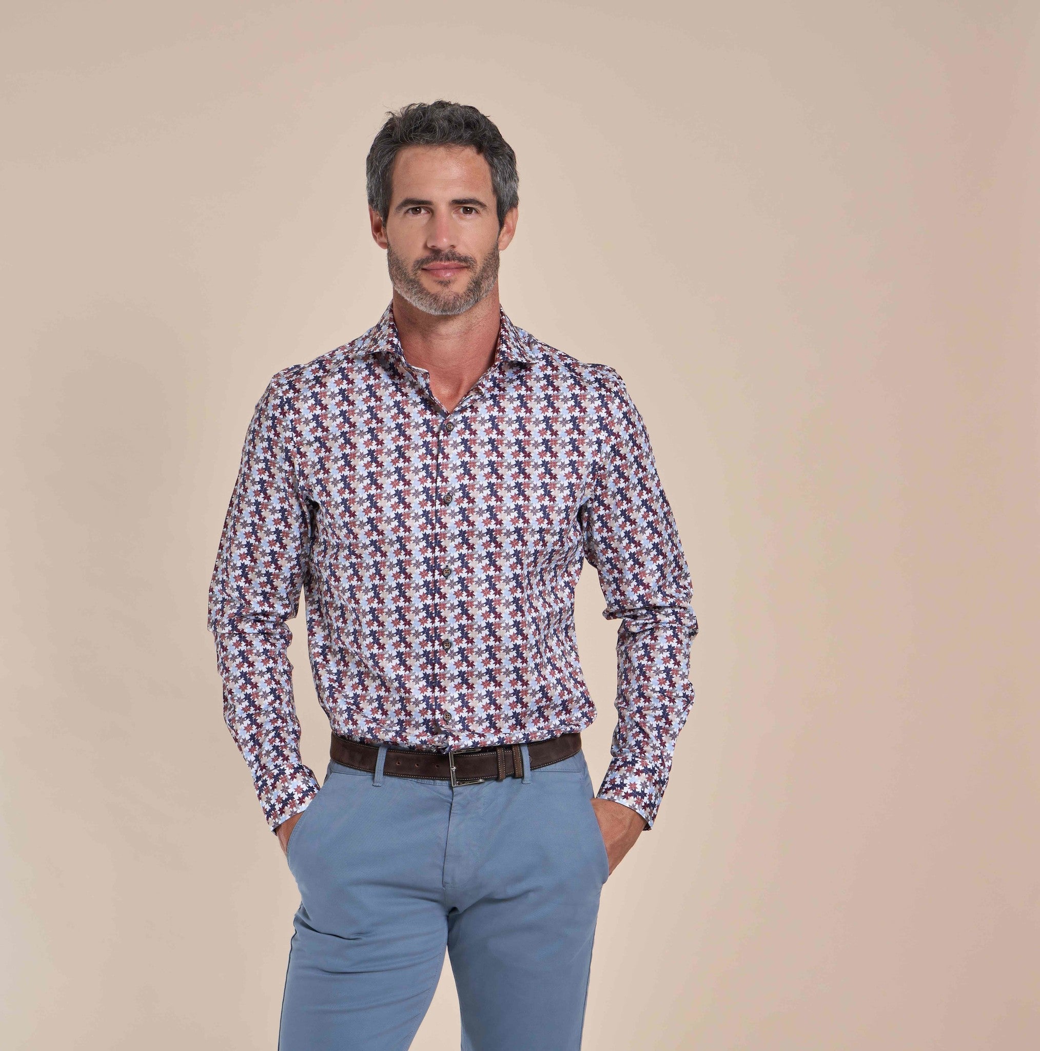 Brand Partner,R2 Amsterdam, R2 Amsterdam White Multi Graphic Leaves Print Slim Fit Button Up Shirt, White, Medium-43-TagM