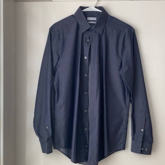 Poshmark,Calvin Klein, Calvin Klein Dark Blue Slim Fit Button Up Shirt, Blue, Medium-42-TagM