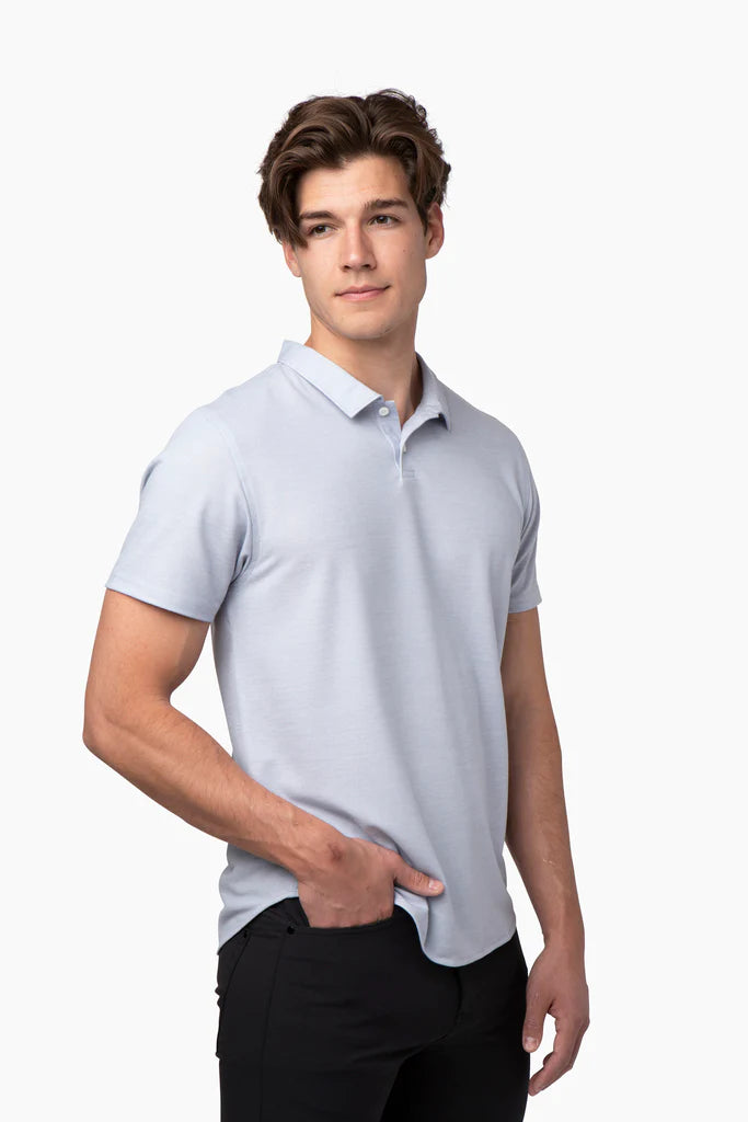 Taelor.Style, Western Rise Light Blue Merino Wool Short Sleeve Polo, Blue, Large-45-TagL