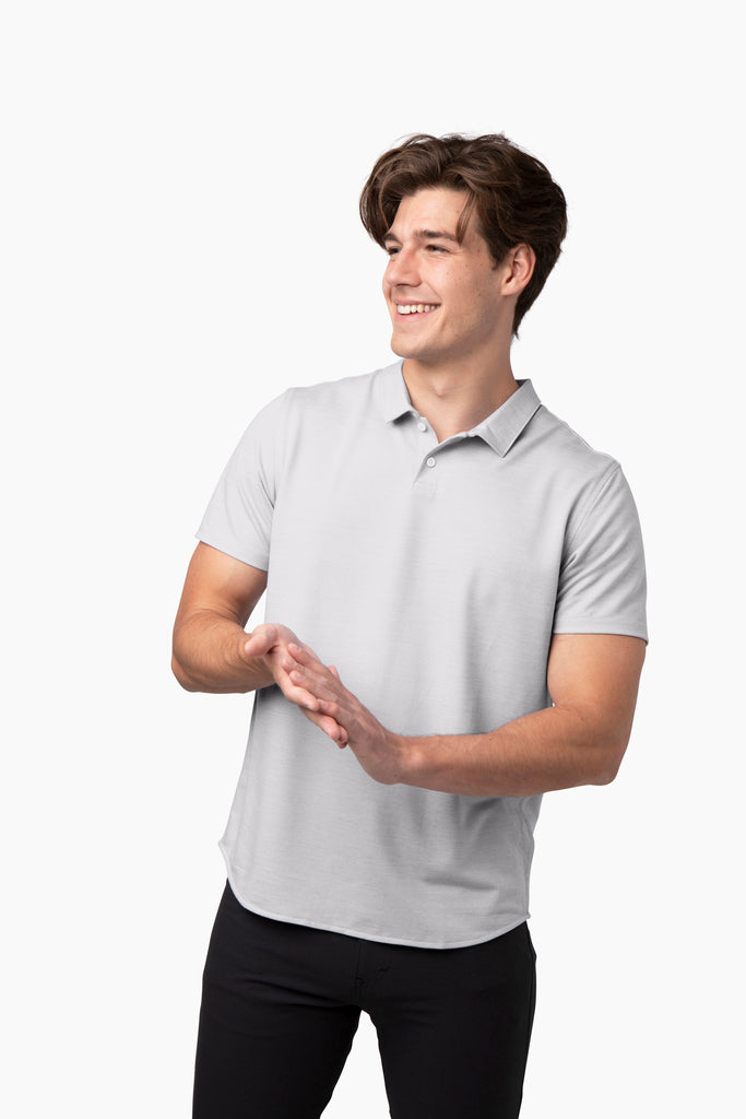 Brand Partner,Western Rise, Western Rise Light Grey Merino Wool Short Sleeve Polo, Grey, Small-40-TagS