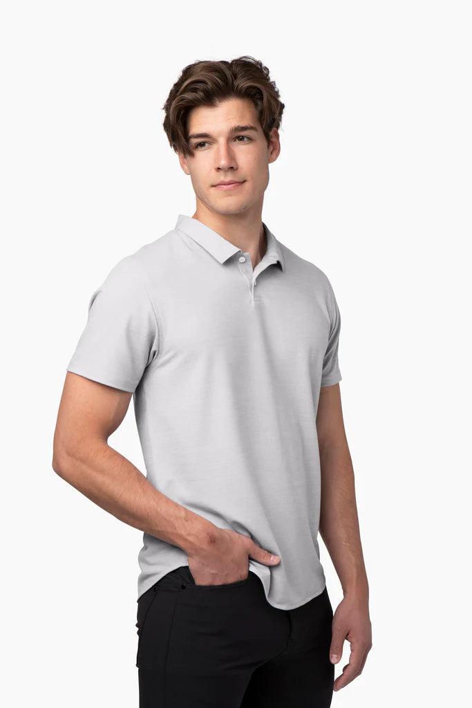 Brand Partner,Western Rise, Western Rise Light Grey Merino Wool Short Sleeve Polo, Grey, Medium-43-TagM