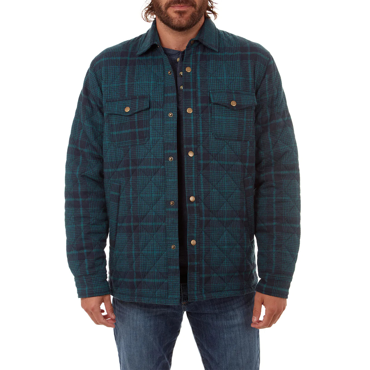 Faire,PX, PX Quilted Blue & Green Plaid Flannel Shacket, Blue, Medium-43-TagM