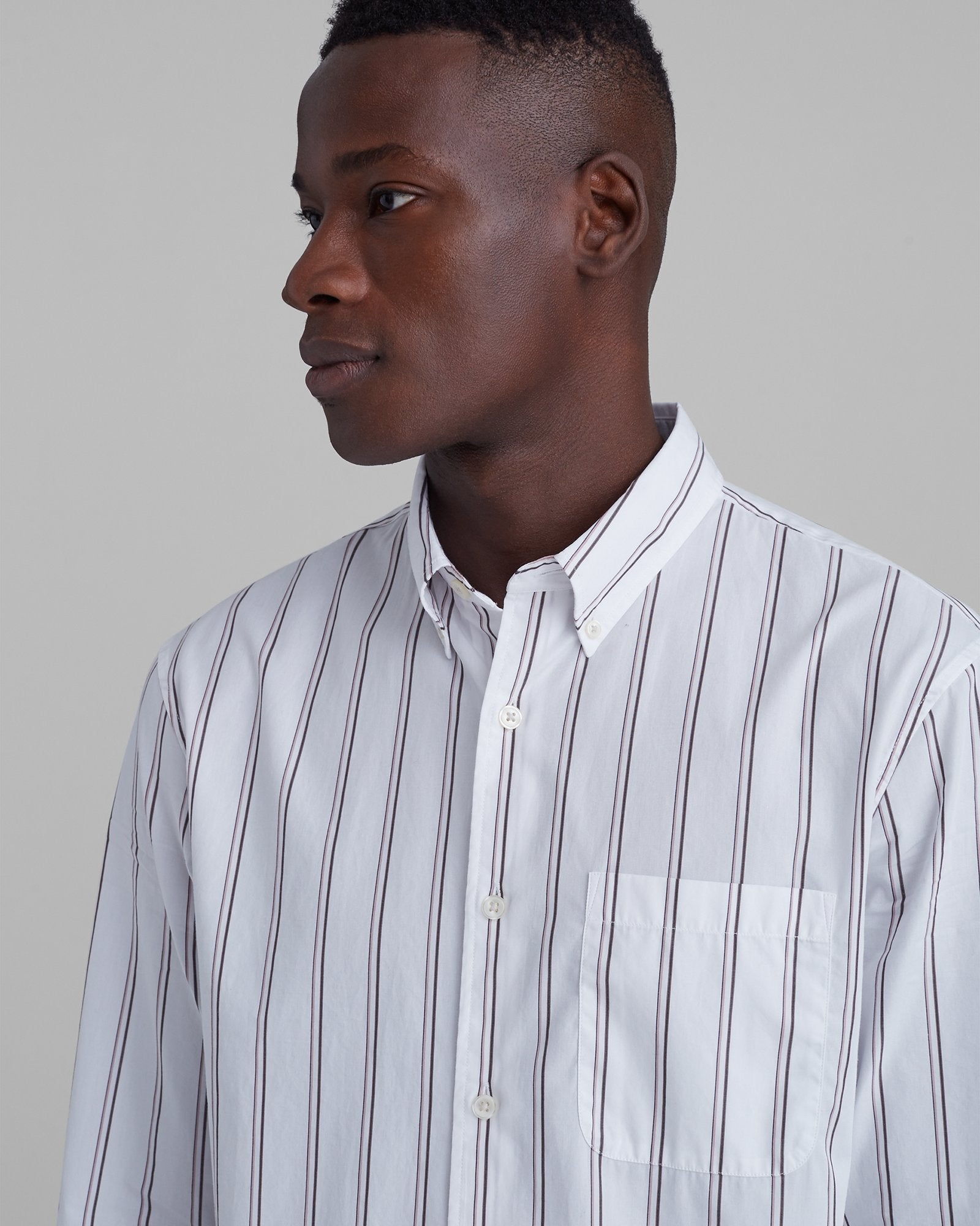 GILT, Club Monaco White Stripe Button Down Shirt, White, Large-45-TagLMedium-42-TagM