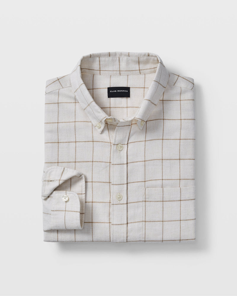 Club Monaco Beige Windowpane Print Flannel Long Sleeve Slim Fit Button Up Shirt