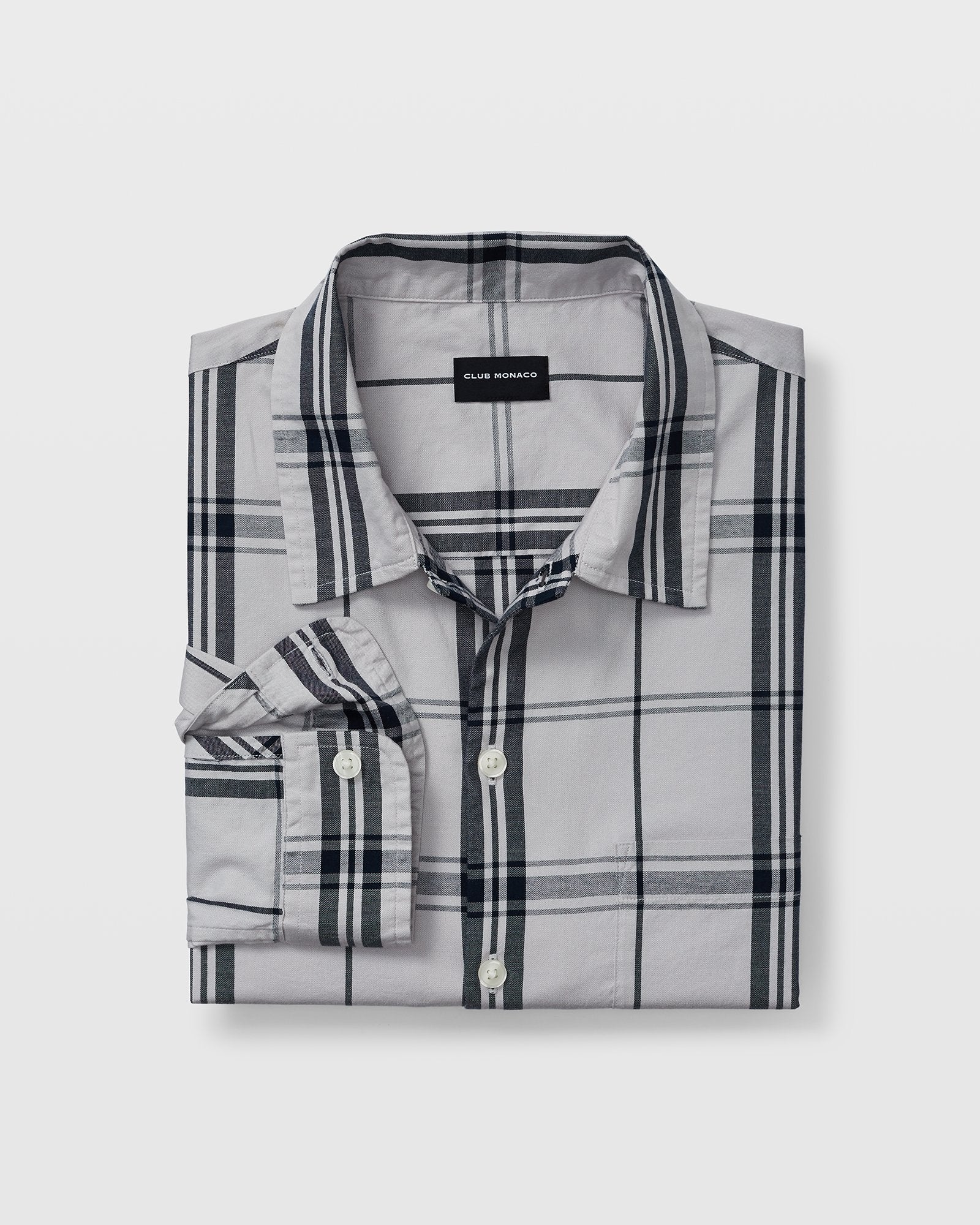 Club Monaco Grey & Navy Plaid Button Up Shirt –
