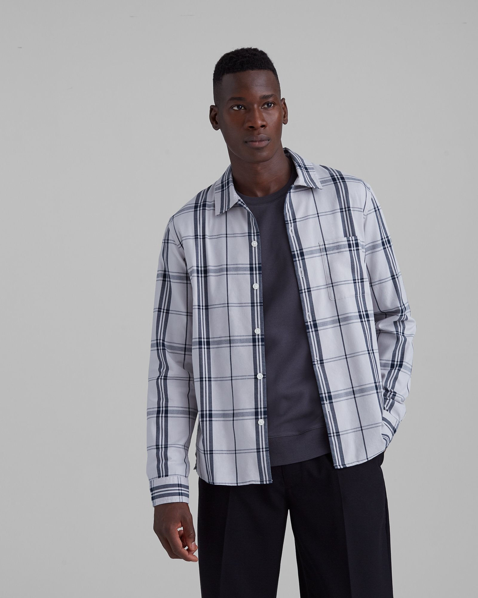 GILT,Club Monaco, Club Monaco Grey & Navy Plaid Button Up Shirt, Grey, Small-41-TagS
