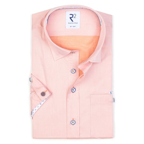 Brand Partner,R2 Amsterdam, R2 Amsterdam Light Orange 2 PLY Short Sleeve Button Down Shirt, Orange, Small-41-TagS