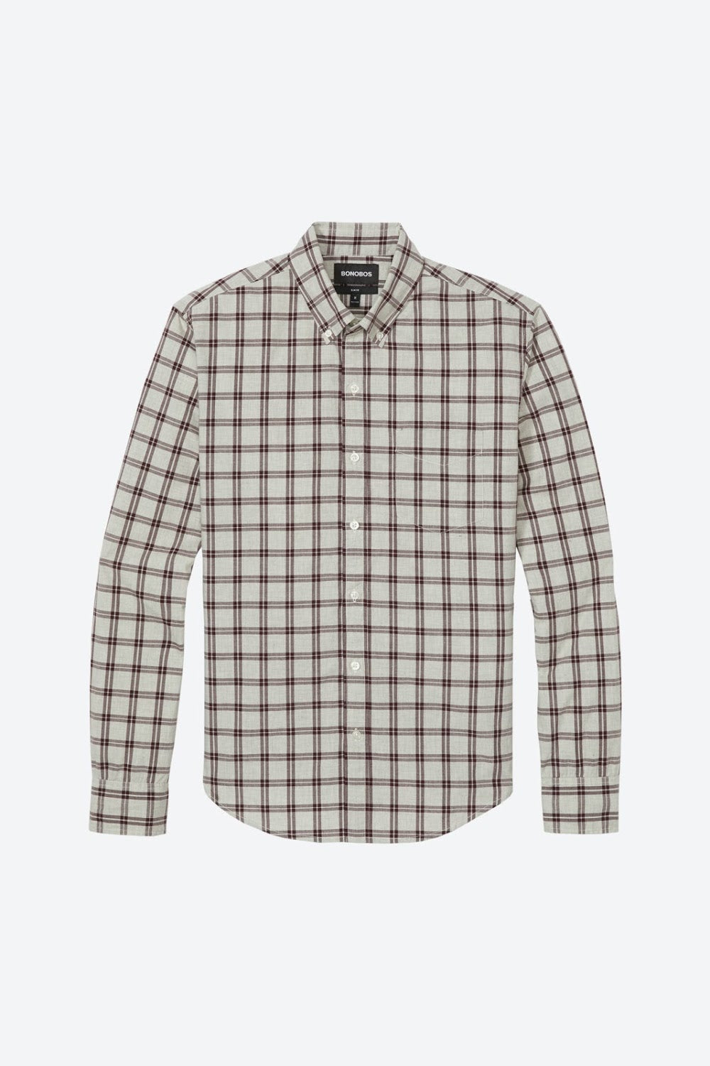Bonobos,Bonobos, Bonobos Grey and Burgundy Plaid Button Down Shirt, White, Medium-42-TagM