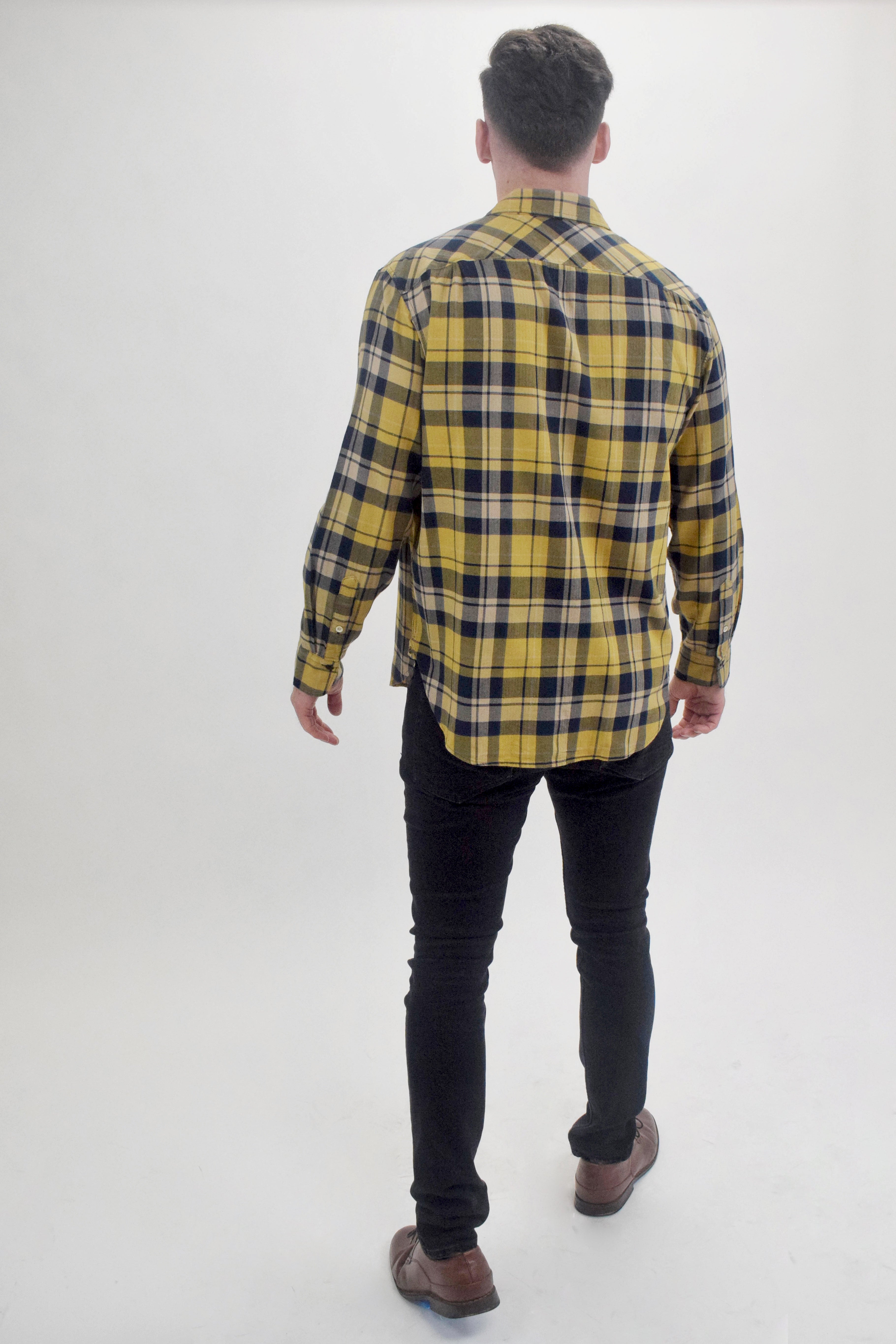 The RealReal,Rag & Bone, Rag & Bone Yellow And Navy Plaid Flannel Button Up Shirt With Front Chest Pocket, Yellow, Extra Large-48-TagL