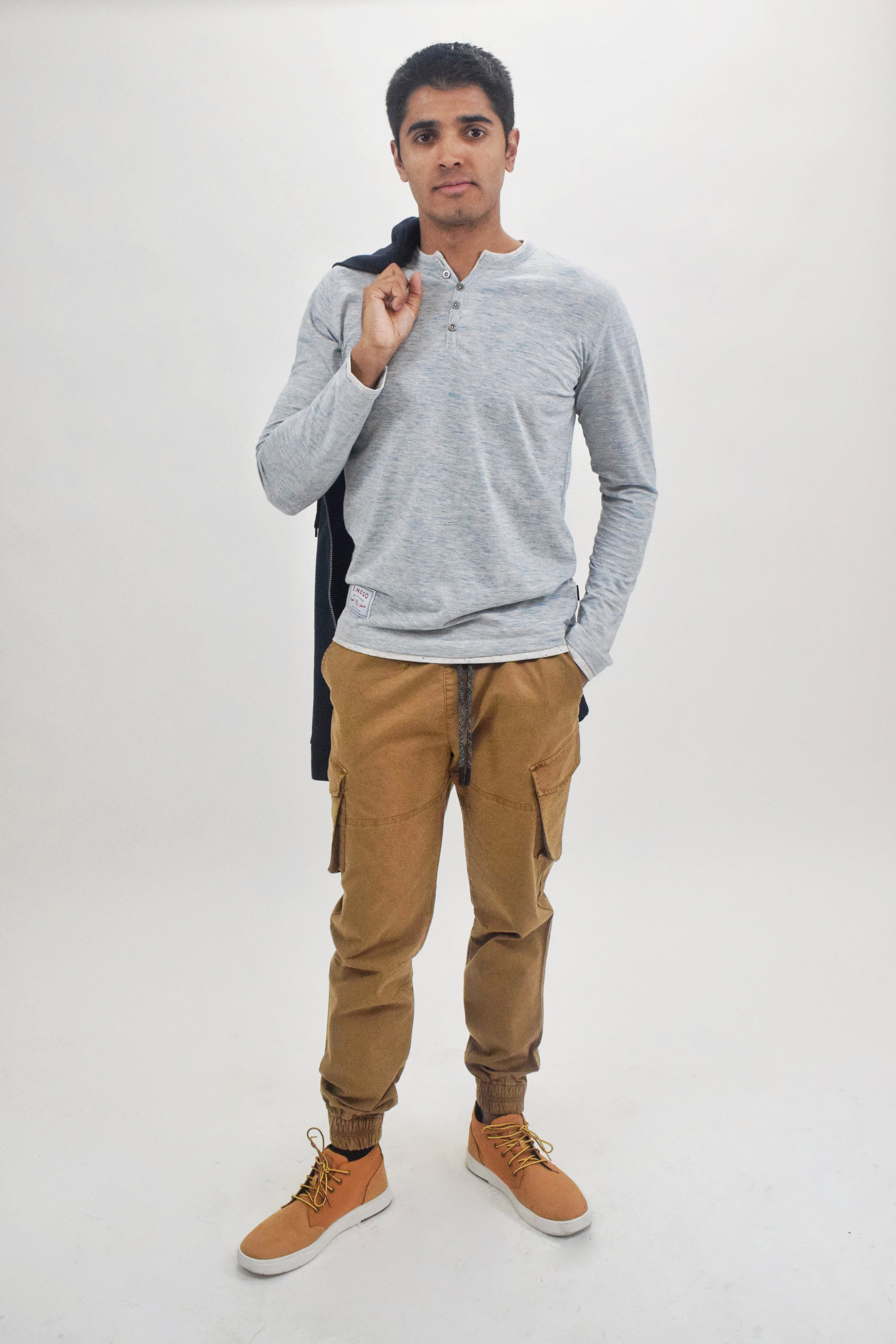 Faire,Zimego, Zimego Light Blue Layered Heathered Long Sleeve Henley, Blue, Extra Large-47-TagXLLarge-43-TagLMedium-41-TagM