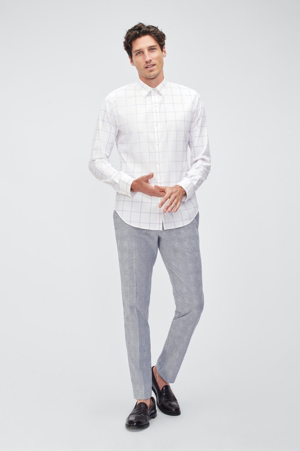 Bonobos, Bonobos White Window Pane Print Tech Button Down Shirt, White, Medium-42-TagM