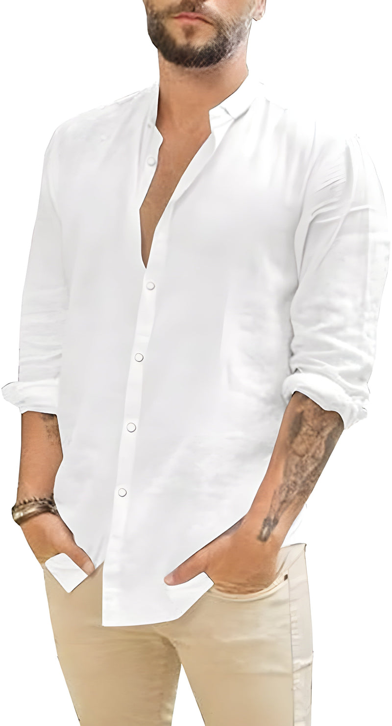 Apraw White Cotton Linen Long Sleeve Shirt –