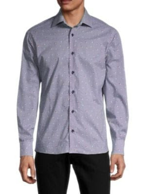 Saks Off 5th, Bertigo Navy Mini Floral Button Up Shirt, Blue, Medium-42-TagM