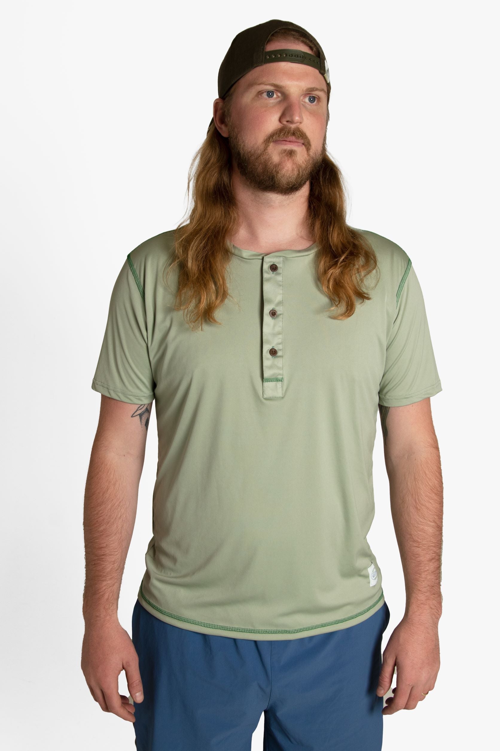 Brand Partner,Wise River, Wise River Desert Sage Flat Creek Henley, Green, Large-46-TagL