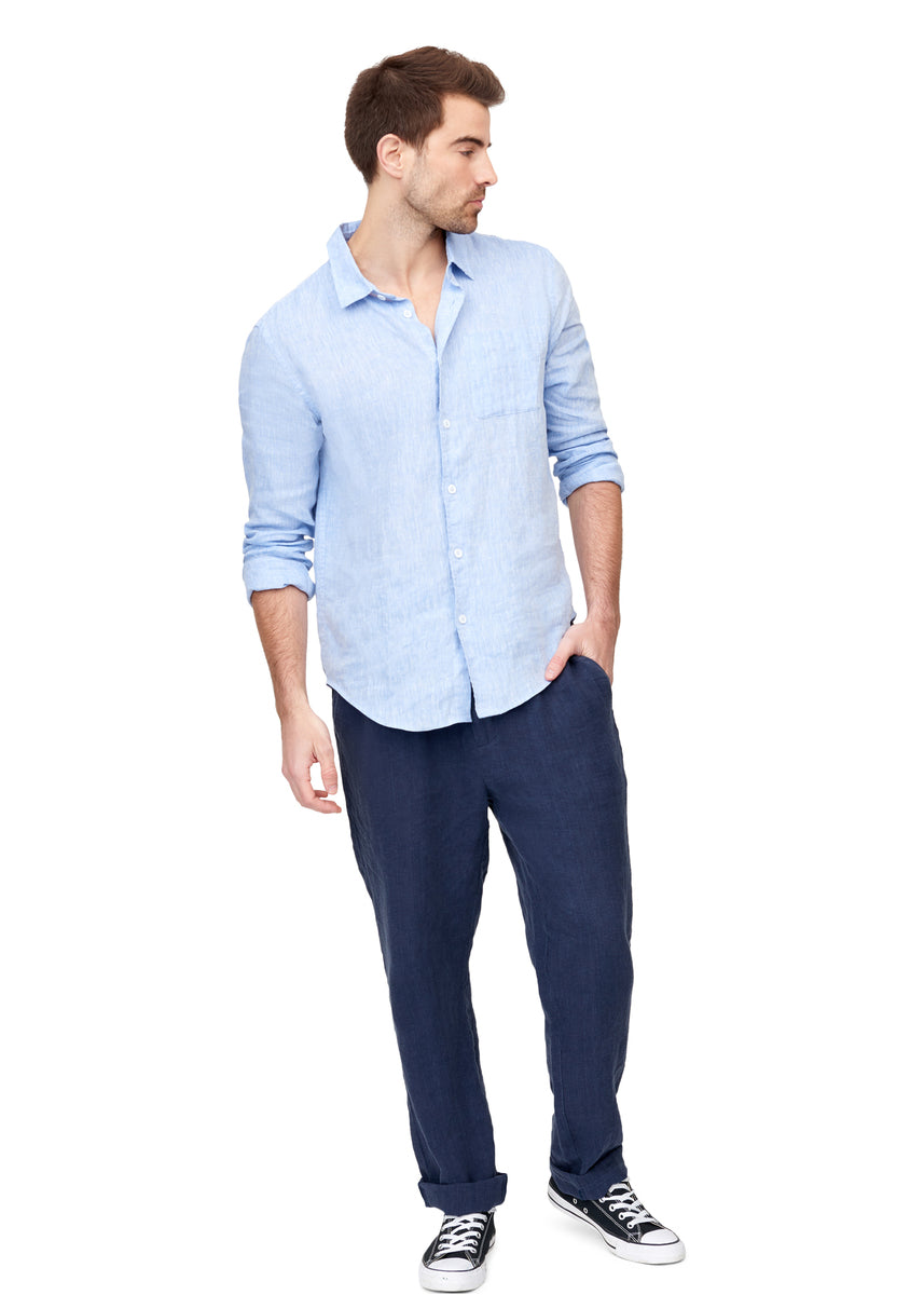 Brand Partner,Tags, Tags Blue Linen Woven Button Up Shirt, Blue, Medium-43-TagM