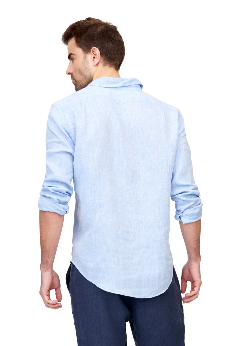 Brand Partner,Tags, Tags Blue Linen Woven Button Up Shirt, Blue, Medium-43-TagM