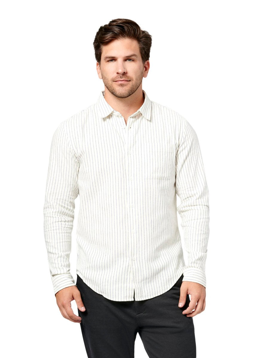 Brand Partner,Tags, Tags White Striped Cotton Button Up Shirt, Blue, Medium-42-TagM