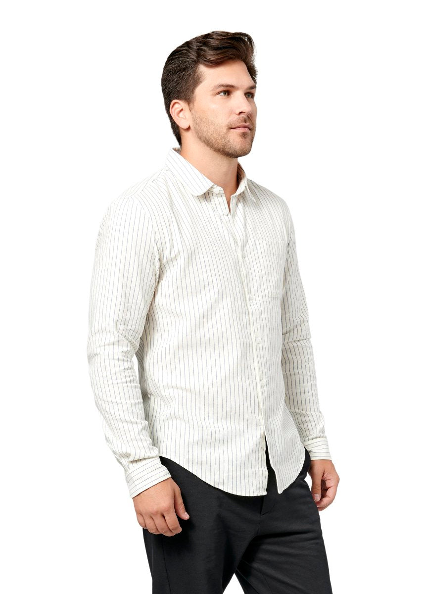 Brand Partner,Tags, Tags White Striped Cotton Button Up Shirt, Blue, Medium-42-TagM