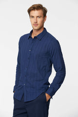 TAGS Navy Crinkle Button Up Shirt