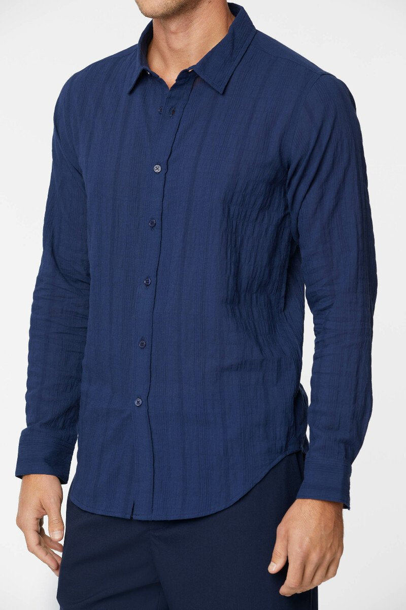 Brand Partner,Tags, Tags Navy Crinkle Button Up Shirt, Blue, Medium-43-TagM