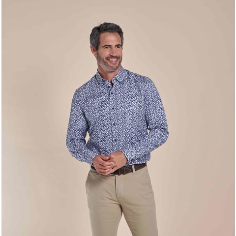 Brand Partner,R2 Amsterdam, R2 Amsterdam White Feather Print Button Down Shirt, White, Medium-43-Tag40