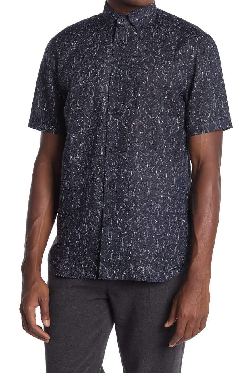 Nordstrom Rack, Toscano Navy Floral Short Sleeve Button Up Shirt, Black, Medium-42-TagM