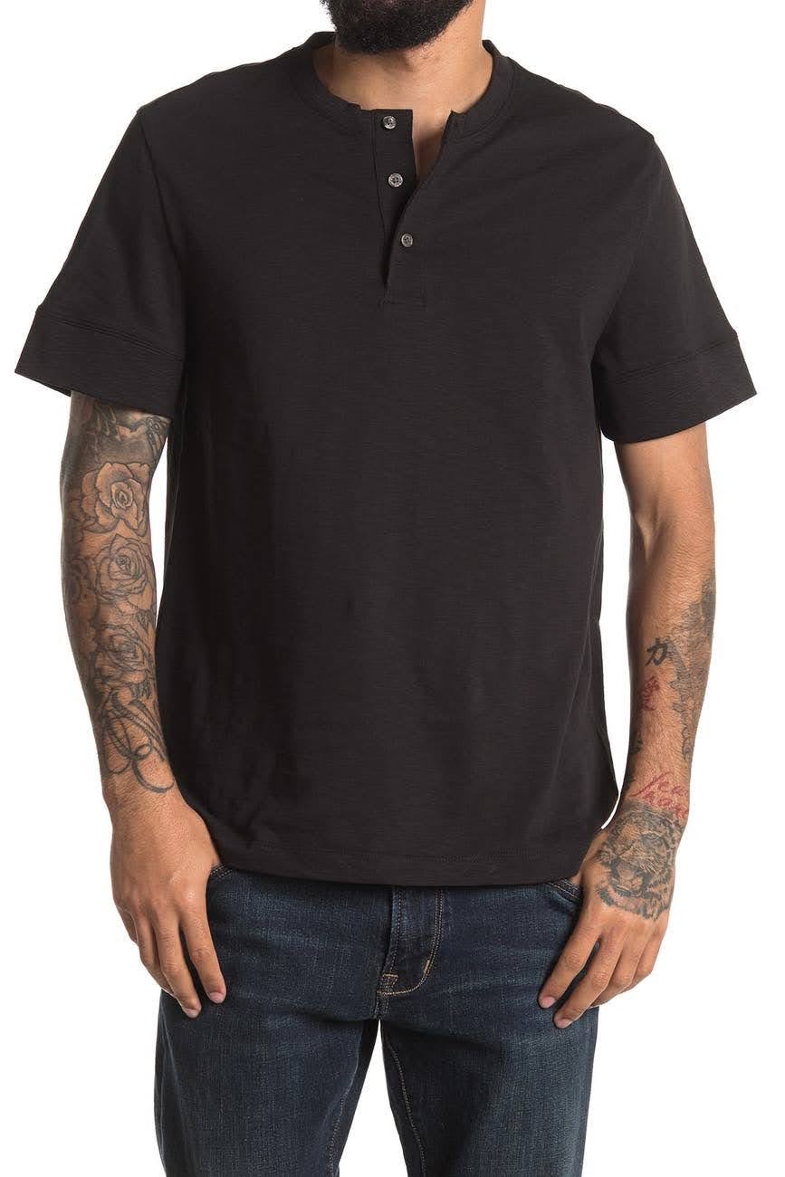 Nordstrom Rack, DKNY Black Short Sleeve Henley, Black, Medium-41-TagM